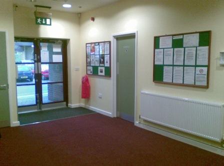 The newly carpeted foyer